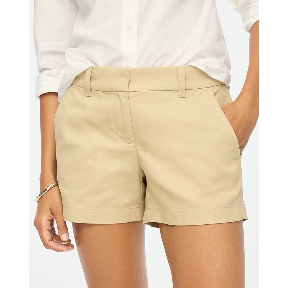 J. Crew Chino Shorts Khaki Women Size‎ 4 Cotton Flat Front Casual